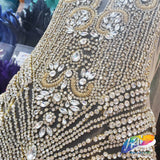 Crystal Beaded Rhinestone Dress Bodice Applique, BRD-02