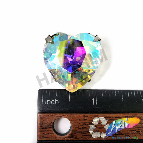 27mm Crystal AB Heart Sew-on Rhinestone w/ Metal Setting