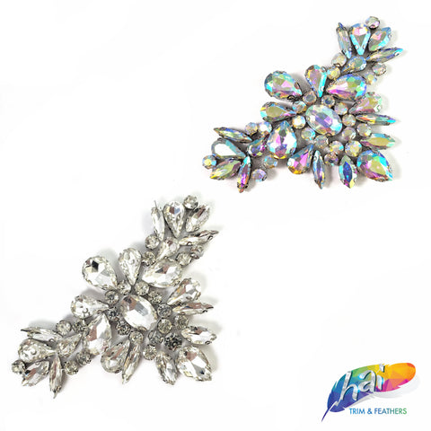 Crystal Flower Motif Rhinestone Iron On Applique, IA-052