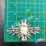 Diamond Flower Rhinestone Iron On Applique with Faux Suede Petals, IA-002