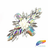 Diamond Flower Rhinestone Iron On Applique with Faux Suede Petals, IA-002