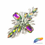 Diamond Flower Rhinestone Iron On Applique with Faux Suede Petals, IA-002