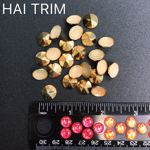 12mm Gold Faceted Round Iron On Studs, K-080
