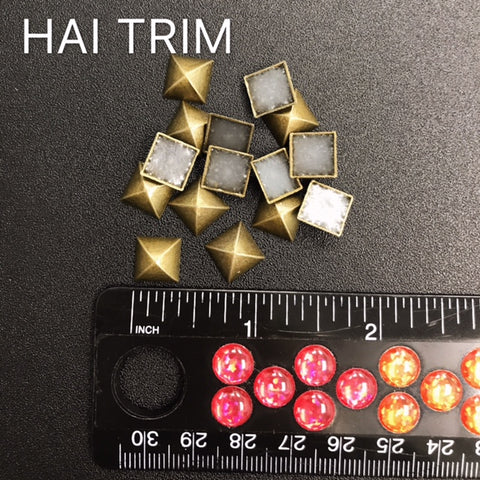 10mm Brass Pyramid Cut Square Iron On Studs, K-021
