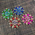 SALE! Fancy Colored Rhinestone Flower Applique on Metal Setting, YH-097