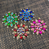 SALE! Fancy Colored Rhinestone Flower Applique on Metal Setting, YH-097