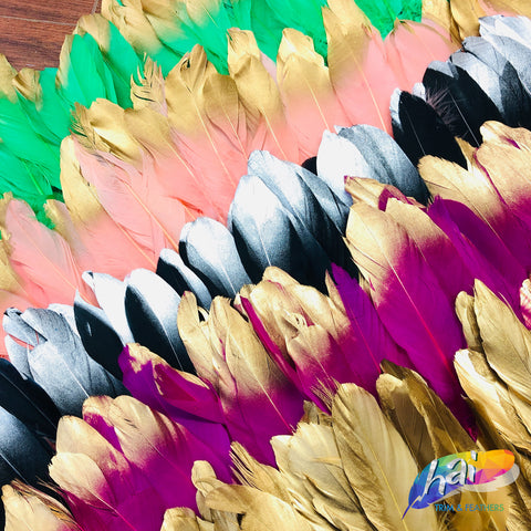 6-8" Goose Fringe with Metallic Tips (1 Yard)