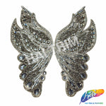 Black Diamond Wing Gel-Back Rhinestone Iron On Applique (sold by pair), IRA-003