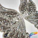 Black Diamond Wing Gel-Back Rhinestone Iron On Applique (sold by pair), IRA-003