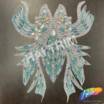 Tiffany Blue AB/Crystal AB Rhinestone Bodice Iron On Applique, IRA-017