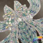 Tiffany Blue AB/Crystal AB Rhinestone Bodice Iron On Applique, IRA-017