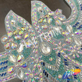 Tiffany Blue AB/Crystal AB Rhinestone Bodice Iron On Applique, IRA-017