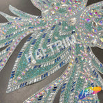 Tiffany Blue AB/Crystal AB Rhinestone Bodice Iron On Applique, IRA-017