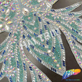 Tiffany Blue AB/Crystal AB Rhinestone Bodice Iron On Applique, IRA-017