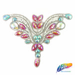 Matte Red AB/Turquoise AB Motif Rhinestone Iron On Applique, IRA-054-1