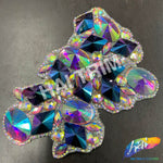 Multicolor Clustered Rhinestone Iron On Applique (One Side Only), IRA-090-1