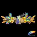 Purple AB/Yellow AB/Rose Gold Gel-Back Rhinestone Appliques, IRA-113