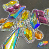 Multicolor Gel-Back Rhinestone Iron On Applique, IRA-117