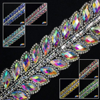 SALE! 1 5/8" 2-row Cateye Rhinestone Iron on Trim, IRT-004