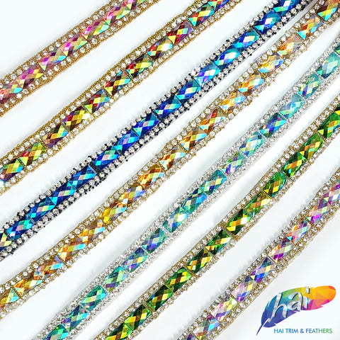 Gold Mesh Clear Chatons 5 Rows (3mm Crystal) Ribbon Iron-On Crystal  Diamante Reel