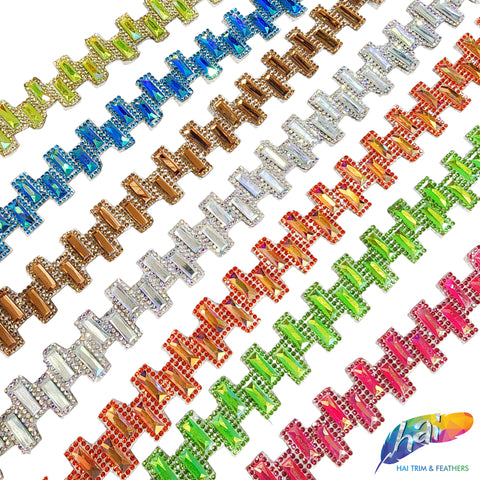 1” Ladder Style Rectangle Rhinestone Iron on Trim, IRT-120