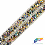 1 1/4" 2-row Chaton Crystal Rhinestone Iron On Trim w/ Cupchain Border, IRT-006