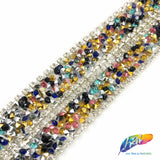 1 1/4" 2-row Chaton Crystal Rhinestone Iron On Trim w/ Cupchain Border, IRT-006