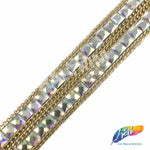 1 1/4" 2-row Gold AB Square Stud Iron On Trim with Chain Border, IRT-007-2