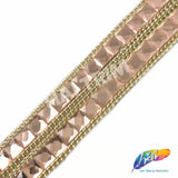 1 7/8" 2-row Peach/Gold Square Stud Iron On Trim with Chain Border, IRT-007-3