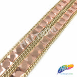 1 7/8" 2-row Peach/Gold Square Stud Iron On Trim with Chain Border, IRT-007-3
