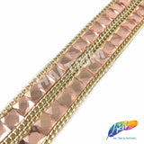 1 7/8" 2-row Peach/Gold Square Stud Iron On Trim with Chain Border, IRT-007-3