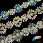 SALE! 1 3/4” Rhinestone Flower Plastic Iron on Trim, IRT-014