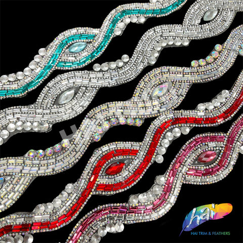 SALE! 1 3/4” Wavy Swirl Rhinestone Iron on Trim, IRT-028
