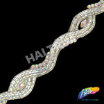 SALE! 1 3/4” Wavy Swirl Rhinestone Iron on Trim, IRT-028