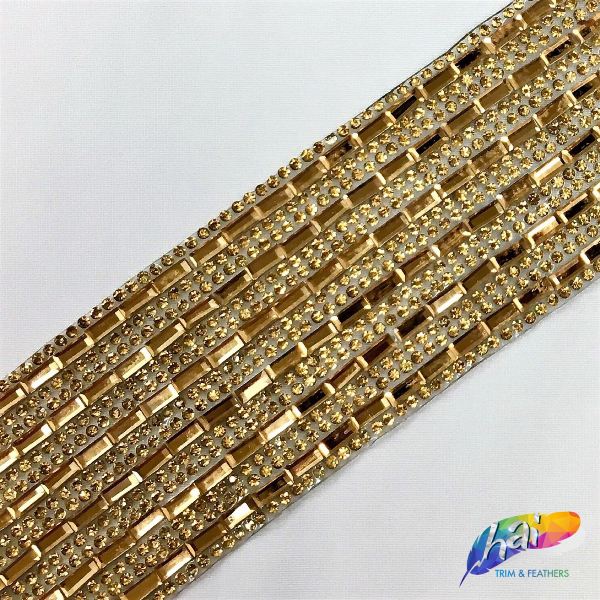 1 3/4 Rose Gold Pearl Beaded Crystal Rhinestone Trim (sold by yard pi –  Hai Trim & Feathers