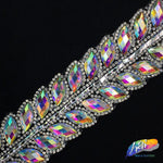 SALE! 1 5/8" 2-row Cateye Rhinestone Iron on Trim, IRT-004