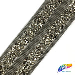 1 1/4" 2-row Gunmetal Rhinestone Iron On Trim w/ Ball Chain Border, IRT-006-1
