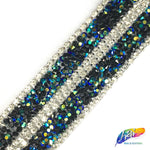 1 1/4" 2-row Chaton Crystal Rhinestone Iron On Trim w/ Cupchain Border, IRT-006