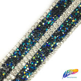 1 1/4" 2-row Chaton Crystal Rhinestone Iron On Trim w/ Cupchain Border, IRT-006