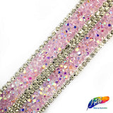 1 1/4" 2-row Chaton Crystal Rhinestone Iron On Trim w/ Cupchain Border, IRT-006