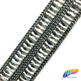 1 1/4" Black Diamond Rectangle Stud Iron On Trim w/ Chain Border, IRT-007-4