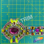 3 1/8" Fuchsia/Neon Green Medallion Resin Iridescent Iron on Trim, IRT-077