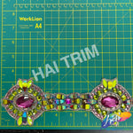 3 1/8" Fuchsia/Neon Green Medallion Resin Iridescent Iron on Trim, IRT-077