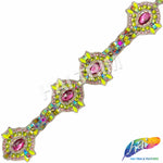3 1/8" Fuchsia/Neon Green Medallion Resin Iridescent Iron on Trim, IRT-077