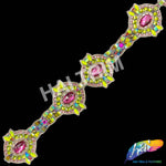 3 1/8" Fuchsia/Neon Green Medallion Resin Iridescent Iron on Trim, IRT-077