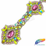 3 1/8" Fuchsia/Neon Green Medallion Resin Iridescent Iron on Trim, IRT-077