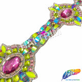 3 1/8" Fuchsia/Neon Green Medallion Resin Iridescent Iron on Trim, IRT-077