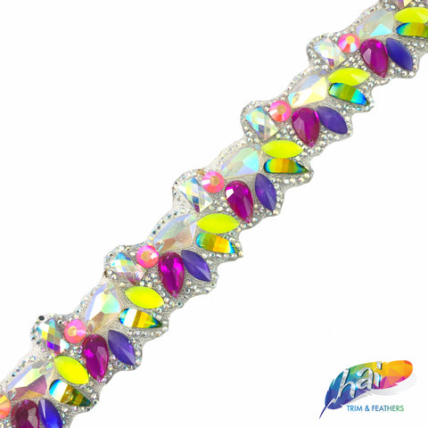 1 3/8” Multicolored Neon Colored Stone Iron on Trim, IRT-089