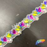 1 3/8” Multicolored Neon Colored Stone Iron on Trim, IRT-089