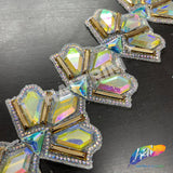 2 7/8" Crystal AB/Gold Gold Resin Stone Iron On Trim, IRT-102